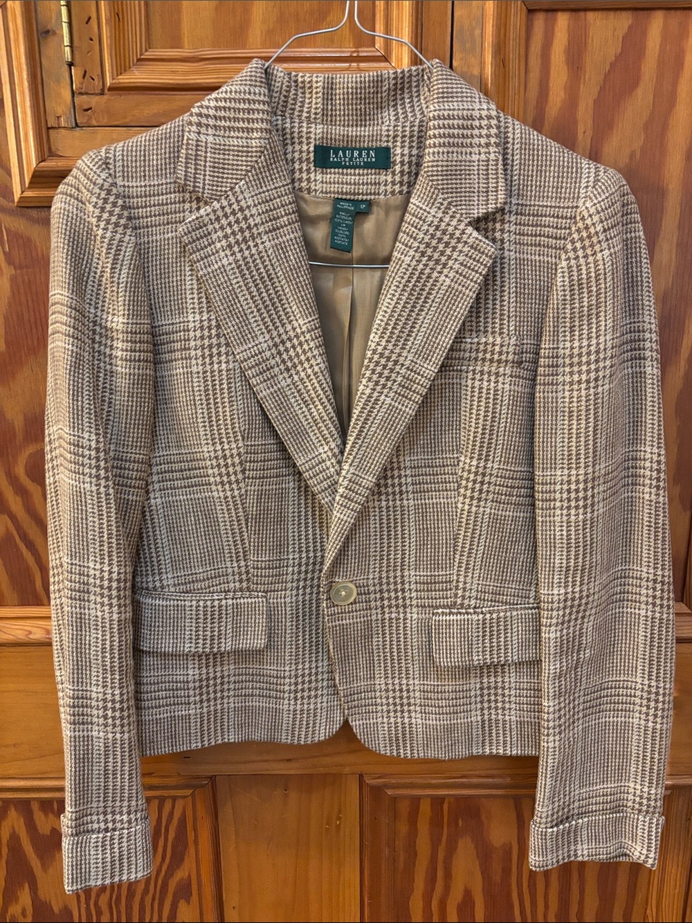 Lauren Ralph Lauren Beige Tan Glen Plaid linen Tailored Blazer